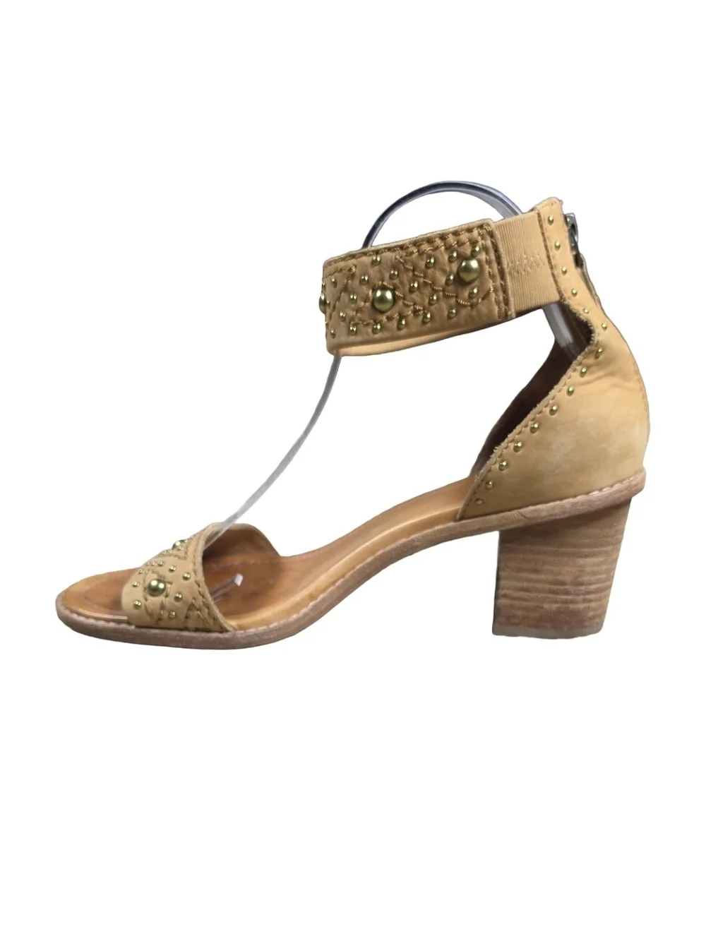 Frye Gwen Studded Ankle Cuff Block Heel Sandals Tan Suede Size 9/9.5